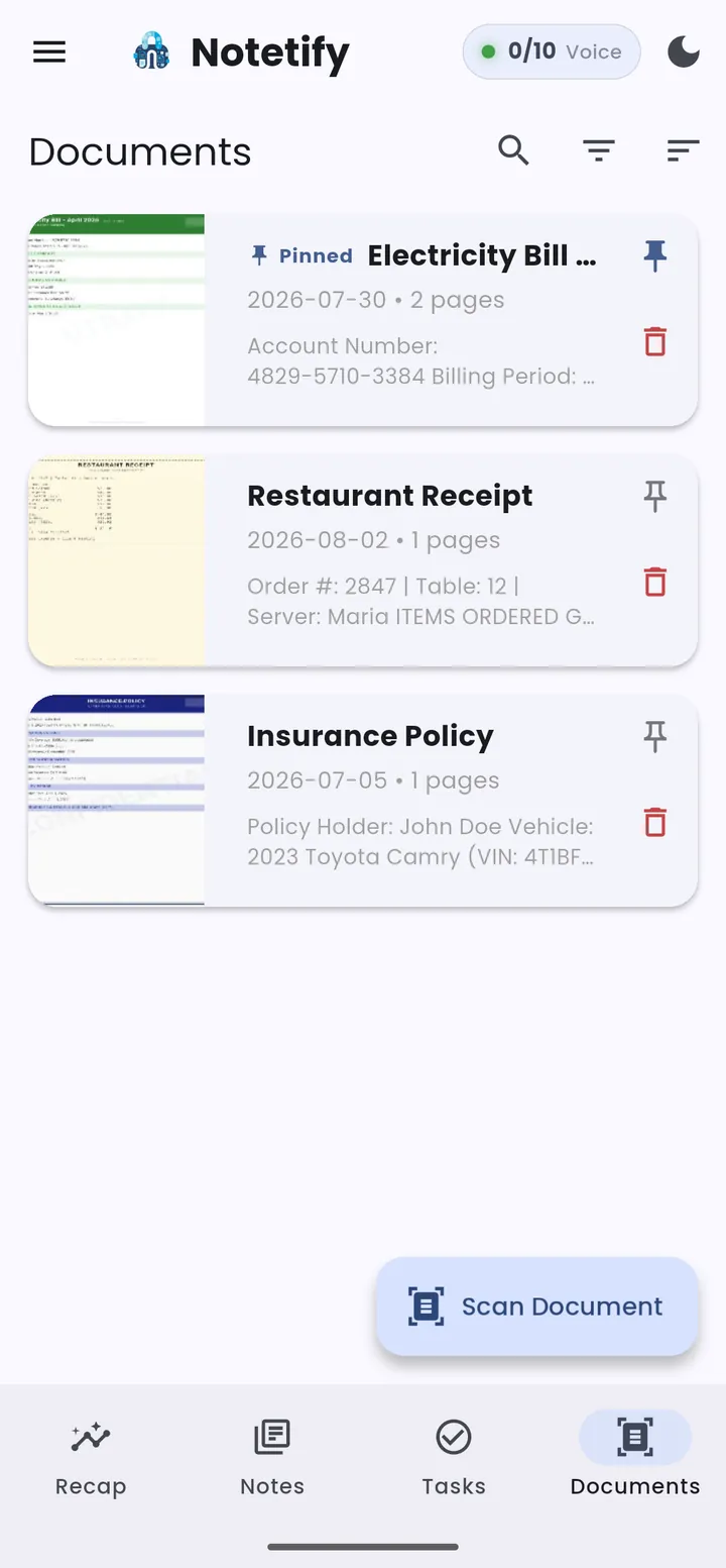 Notetify encrypted scanned documents library on Android