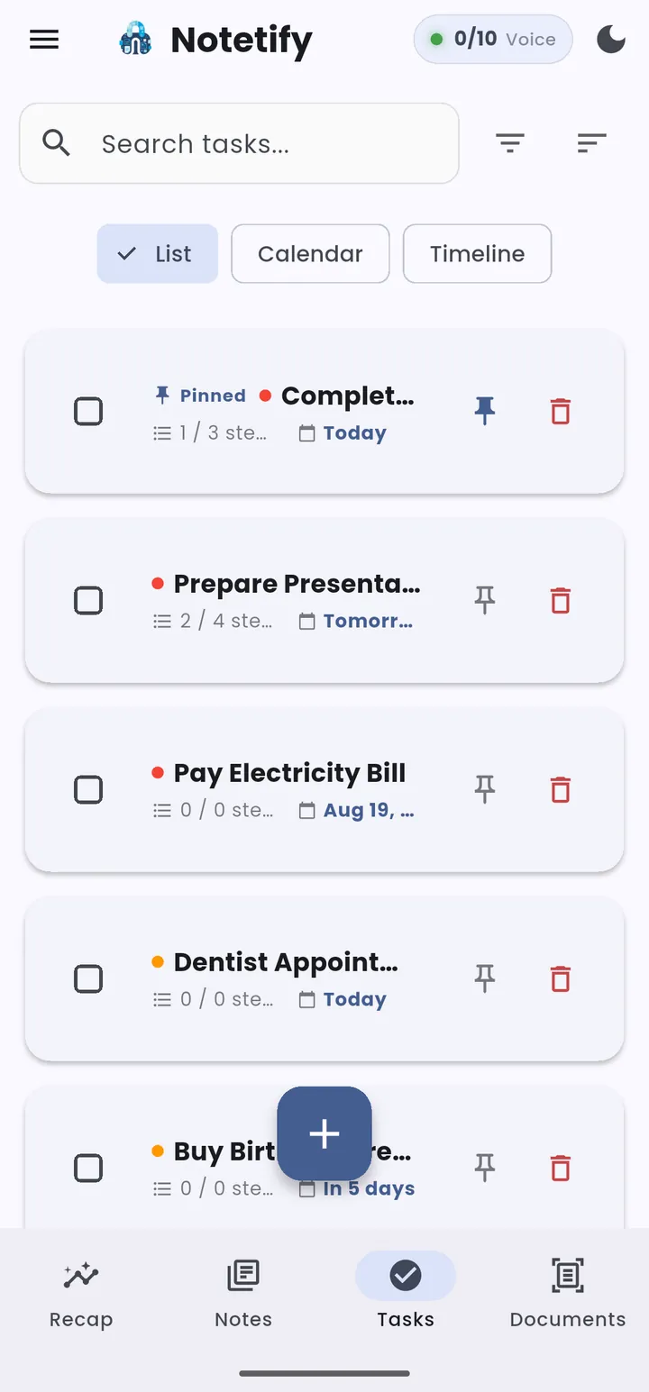 Notetify offline task list with priorities on Android