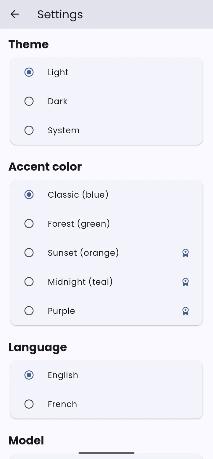 Notetify custom themes and language settings